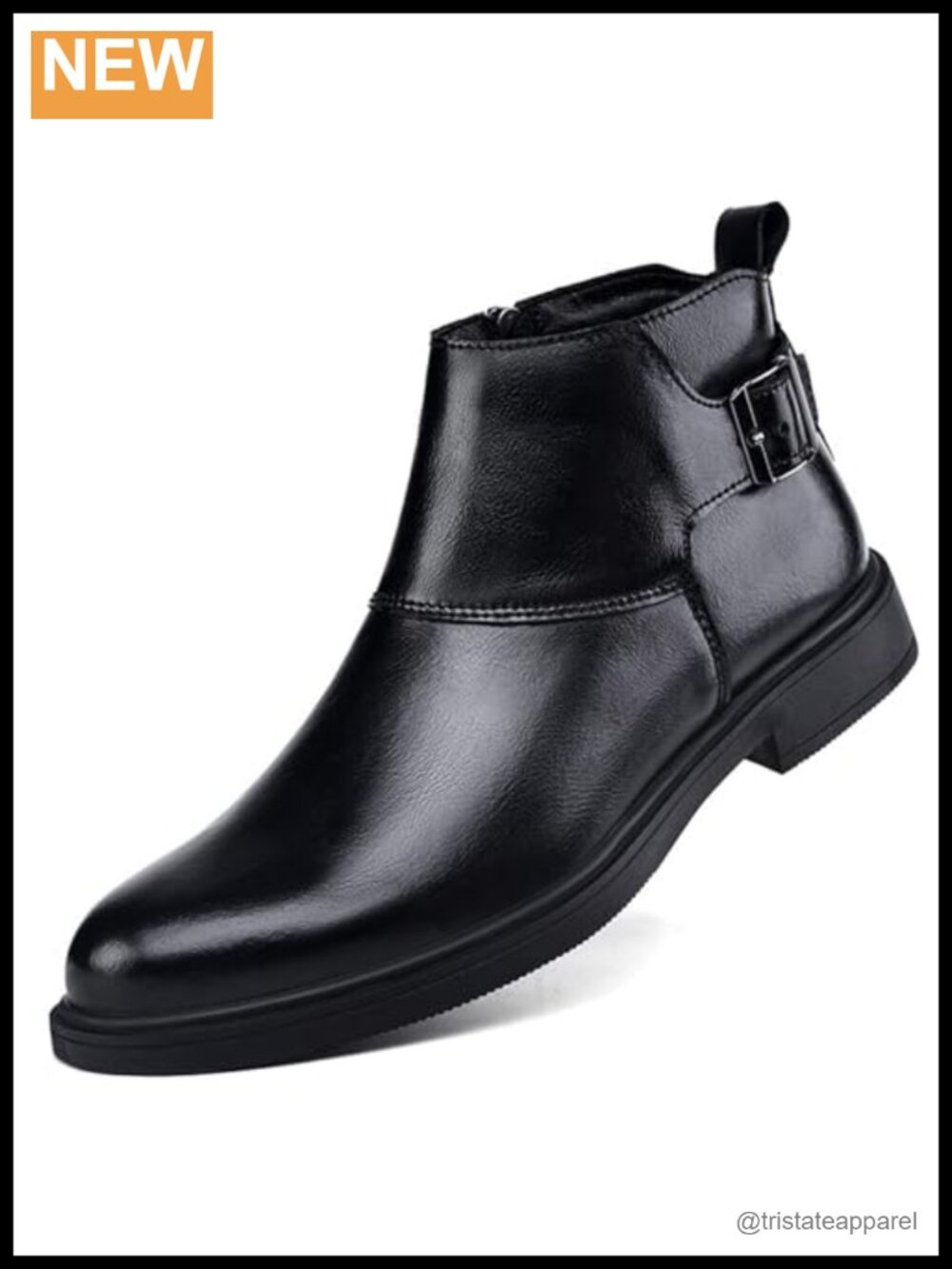 Genuine Leather Pointed Toe Chelsea Boots Buckle Zip Ankle Dress Boots